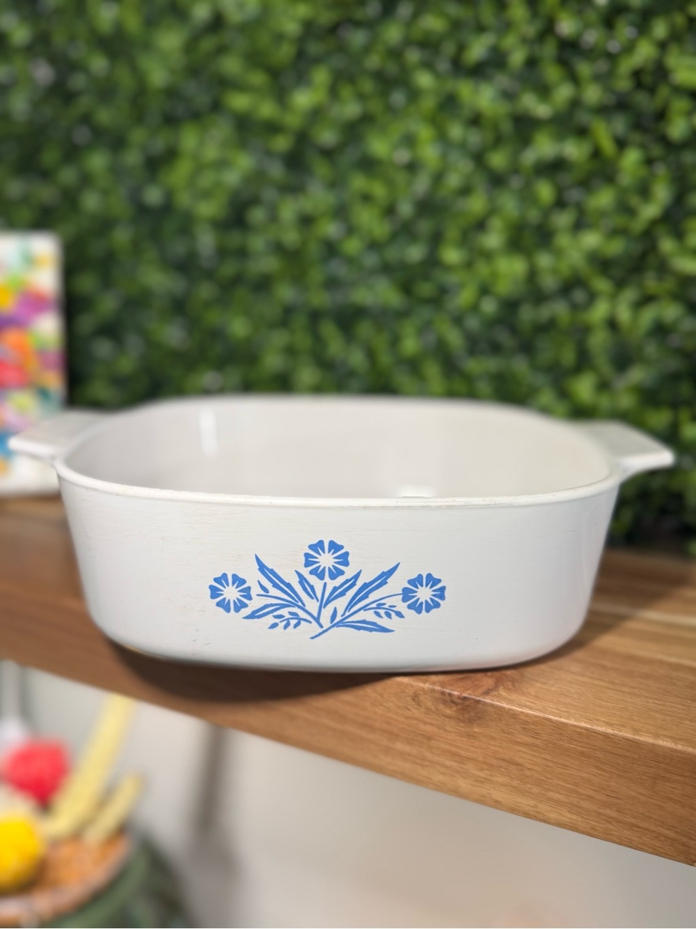 Corning Ware White Ceramic Baking Dish with Blue Floral Pattern